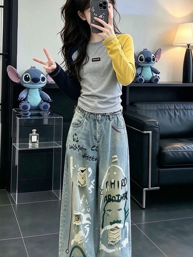 Girls Casual Long Sleeve Denim - Street Fashion Korean Girl ulasan dan harga