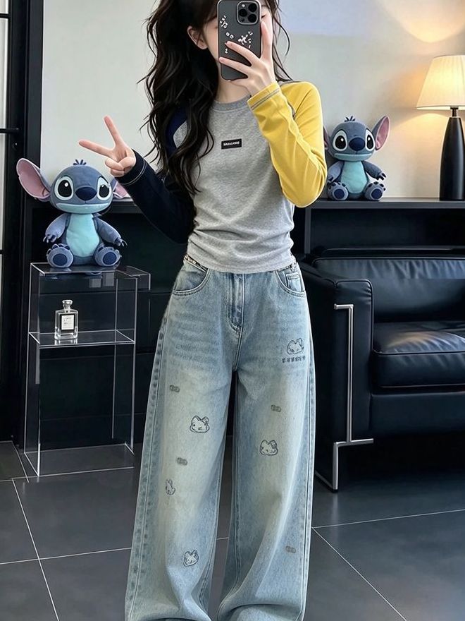 Girls Casual Long Sleeve Denim - Street Fashion Korean Girl ulasan dan harga