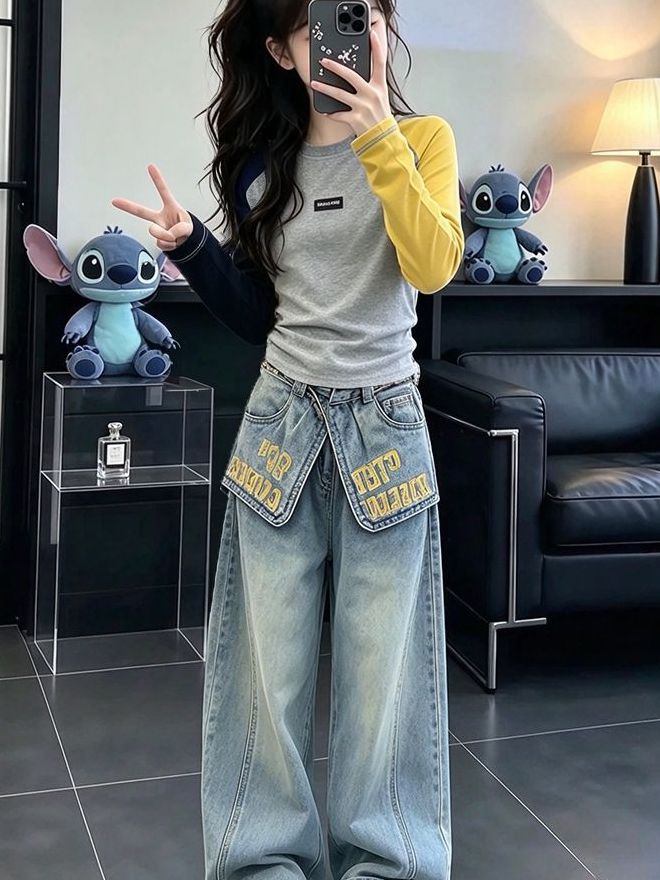 Girls Casual Long Sleeve Denim - Street Fashion Korean Girl ulasan dan harga