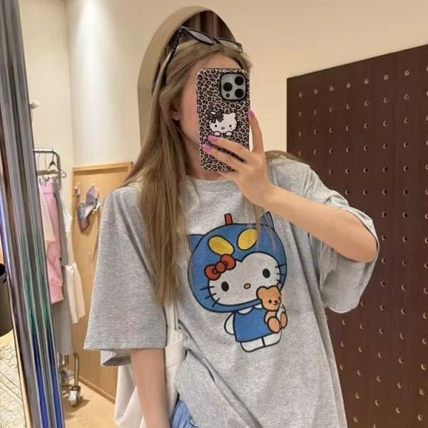 Short Sleeved Hello Kitty Prin - Street Fashion Tshirt ulasan dan harga